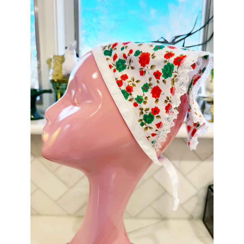 Vintage Handmade Floral Head Scarf / bandanna Style Tie Cap